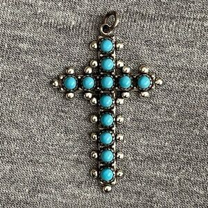 Vintage Sterling & natural Turquoise Cross Pendant